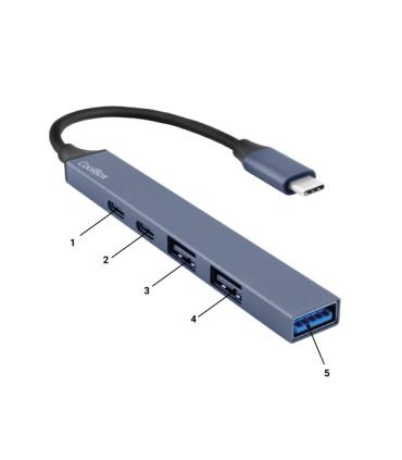 CoolBox 5 en 1 Hub miniDOCK5 USB-C - 1x USB-C PD2.0, 1x USB-C, 1x USB-A 3.2 Gen1, 2x USB-A 2.0 - Color Gris