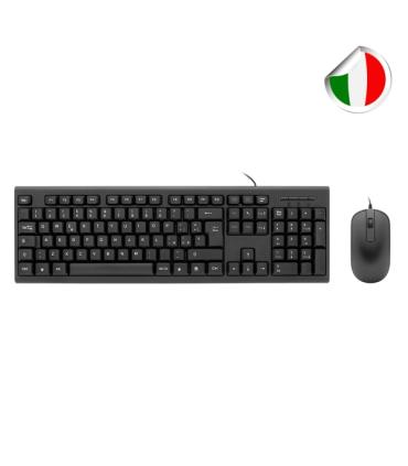 Coolbox COO-KTR-02UIT Pack USB Teclado 105 Teclas - QWERTY Italiano + Raton 3 Botones - Uso Ambidiestro - Color Negro