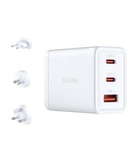 D-Link Cargador de Pared GaN de 65W - 2 USB-C y 1 USB-A - Conectores Intercambiables - Color Blanco