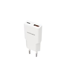 Nanocable Cargador de Pared USB-C/PD + USB-A/QC 25W - Color Blanco