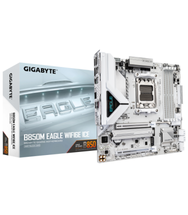 PLACA GIGABYTE B850M EAGLE WIFI6E ICE (BLANCO),AMD,AM5,B850,4DDR5,256GB,1HDMI+1DP,4SATA3+3M.2,GBELAN+WIFI6E+BT5.3,4USB3.2,MATX