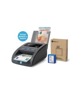 Safescac 155-S Pack de Detector Automatico de Billetes Falsos - Bateria y Apilador Incluidos - Verifica, Cuenta y Apila