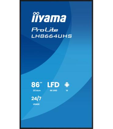 iiyama LH8664UHS-B3AG pantalla de señalización Pantalla plana para señalización digital 2,17 m (85.6") Wifi 450 cd / m² 4K Ultra