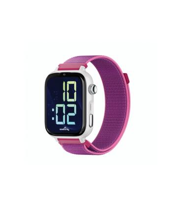Savefamily Reloj Inteligente Infantil SaveWatch Plus 2 - Pantalla Amoled - Carcasa Blanca - Correa Tela Frambuesa