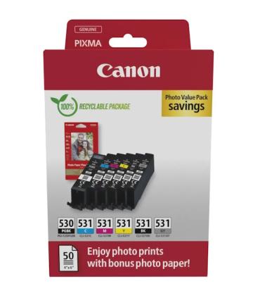 Canon PGI530/CLI531 Pack de 6 Cartuchos de Tinta Originales + 50 Hojas de Papel Fotografico 10x15cm - 6117C004