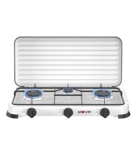 Muvip Vulcano Cocina de Gas con 3 Fuegos - Tapa Protectora - Patas de Goma - Superficie Esmaltada - Quemador Extraible - 57.7x27