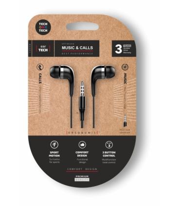 TechOneTech Soft EearTech Auriculares Intraurales - Microfono Integrado - Mini Jack 3.5mm - Cable de 1.20m - Negro