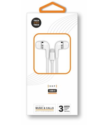 TechOneTech ear Tech Hop Auriculares Intraurales USB-C - Microfono Integrado - Cable de 1.20m - Blanco