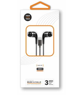 TechOneTech ear Tech Hop Auriculares Intraurales USB-C - Microfono Integrado - Cable de 1.20m - Negro