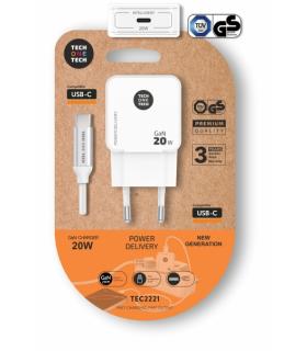 TechOneTech Cargador de Pared Ultrarrápido GaN 20w Blanco + cable USB-C
