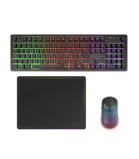 Mars Gaming MCPWX Combo Pack Gaming 3en1 - Teclado Hibrido H-Mech - Disposicion QWERTY ES - Raton 3200dpi - Switches HUANO - Col