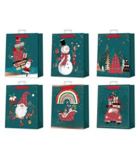 Bismark Bolsa de Papel Navidad - Impresion Foil - 6 Diseños Diferentes Pack de 12