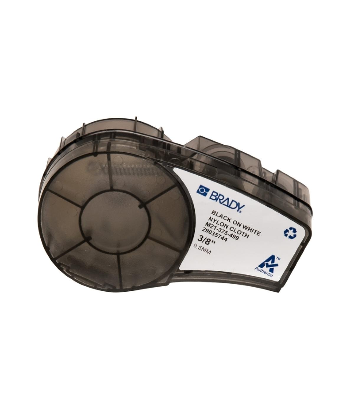 Brady M21-375-499 Cinta de Etiquetas Original Tela de Nylon - Texto Negro sobre Fondo Blanco - Ancho 9,53mm x 4,88m