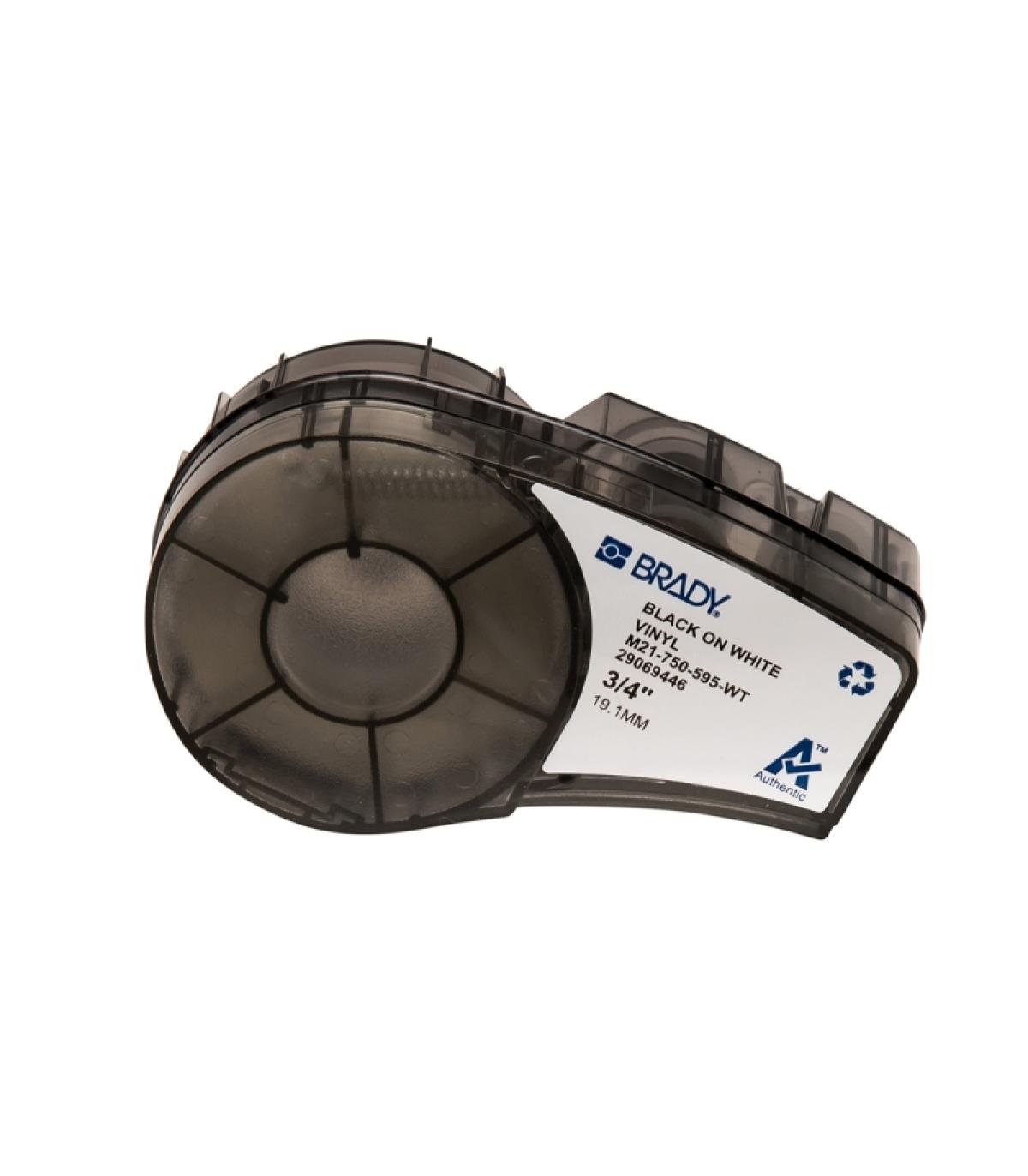 Brady M21-750-595-WT Cinta de Etiquetas Original Vinilo - Texto Negro sobre Fondo Blanco - Ancho 19,05mm x 4,88m