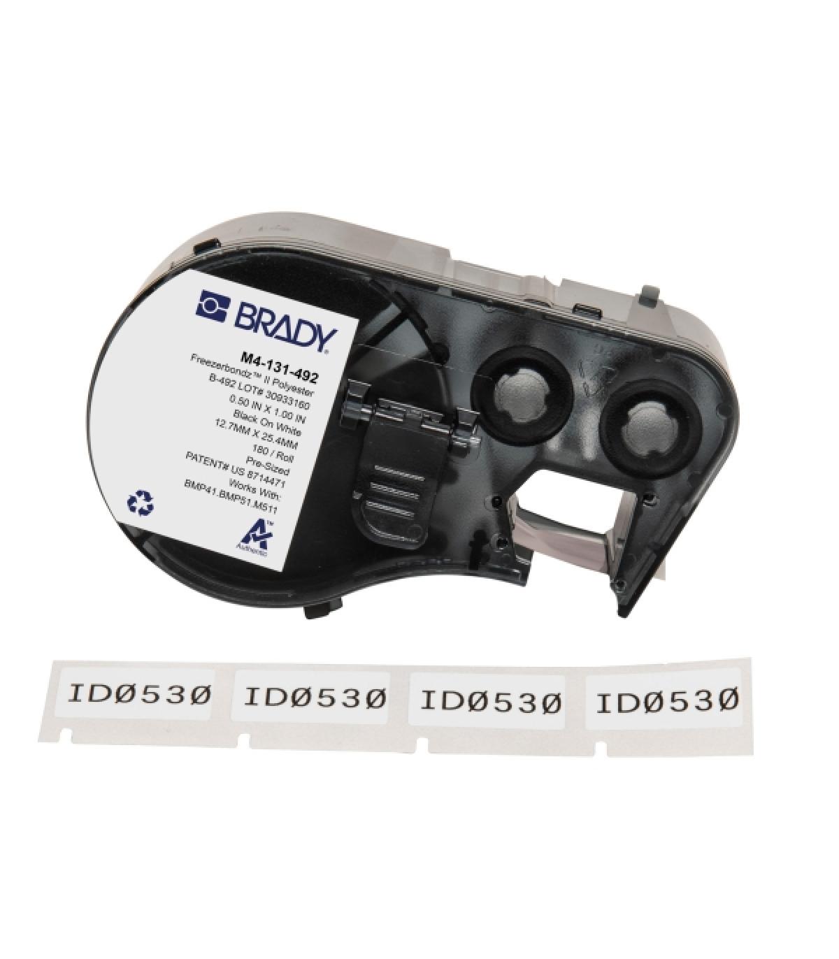 Brady M4-131-492 Cinta de Etiquetas Original Poliester Ultrafinas para Laboratorio - Texto Negro sobre Fondo Blanco - Ancho 25,4