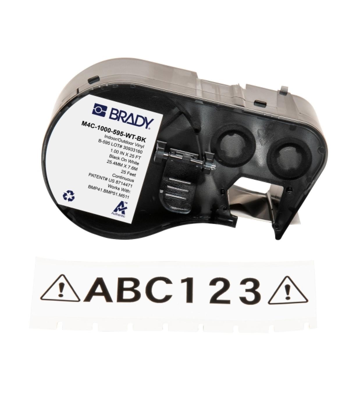 Brady M4C-1000-595-WT-BK Cinta de Etiquetas Original Vinilo - Texto Negro sobre Fondo Blanco - Ancho 25,40mm x 7,62m