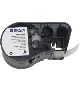 Brady M5-118-492 Cinta de Etiquetas Original Poliester Ultrafinas para Laboratorio - Texto Negro sobre Fondo Blanco - Ancho 25,4