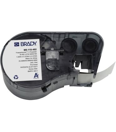 Brady M5-118-492 Cinta de Etiquetas Original Poliester Ultrafinas para Laboratorio - Texto Negro sobre Fondo Blanco - Ancho 25,4