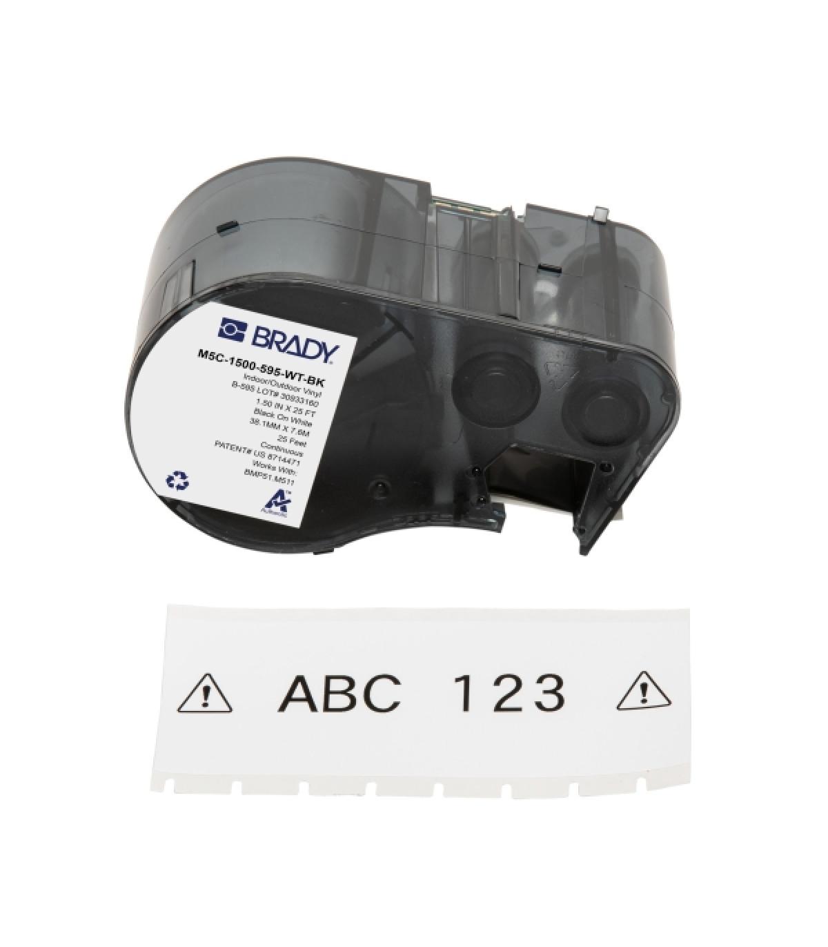 Brady M5C-1500-595-WT-BK Cinta de Etiquetas Original Vinilo - Texto Negro sobre Fondo Blanco - Ancho 38,10mm x 7,62m