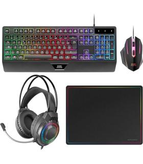 Mars Gaming MCP124PRO Combo Pack Gaming 4en1 - Teclado Hibrido H-Mech - Disposicion Francesa AZERTY FR - Raton 3200dpi - Alfombr