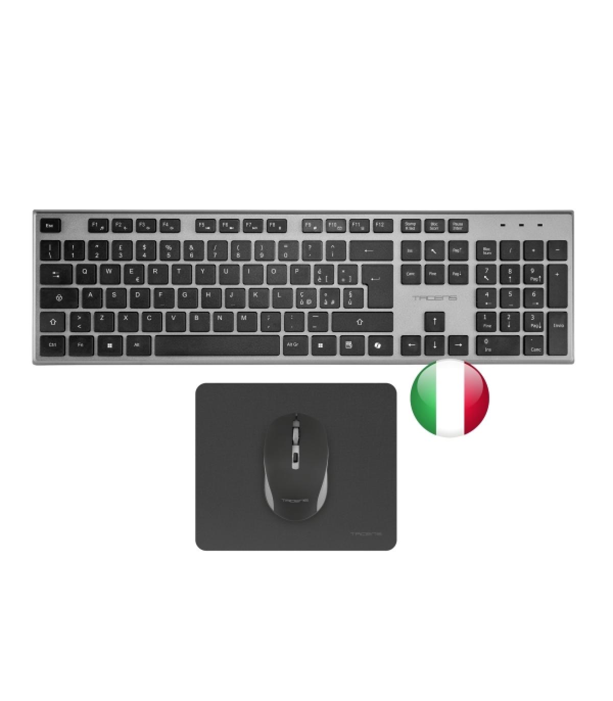Tacens Zenith Combo Pack Inalabrico de Teclado Completo + Raton y Alfombrilla - Disposicion Italiana QWERTY IT - Teclas Silencio