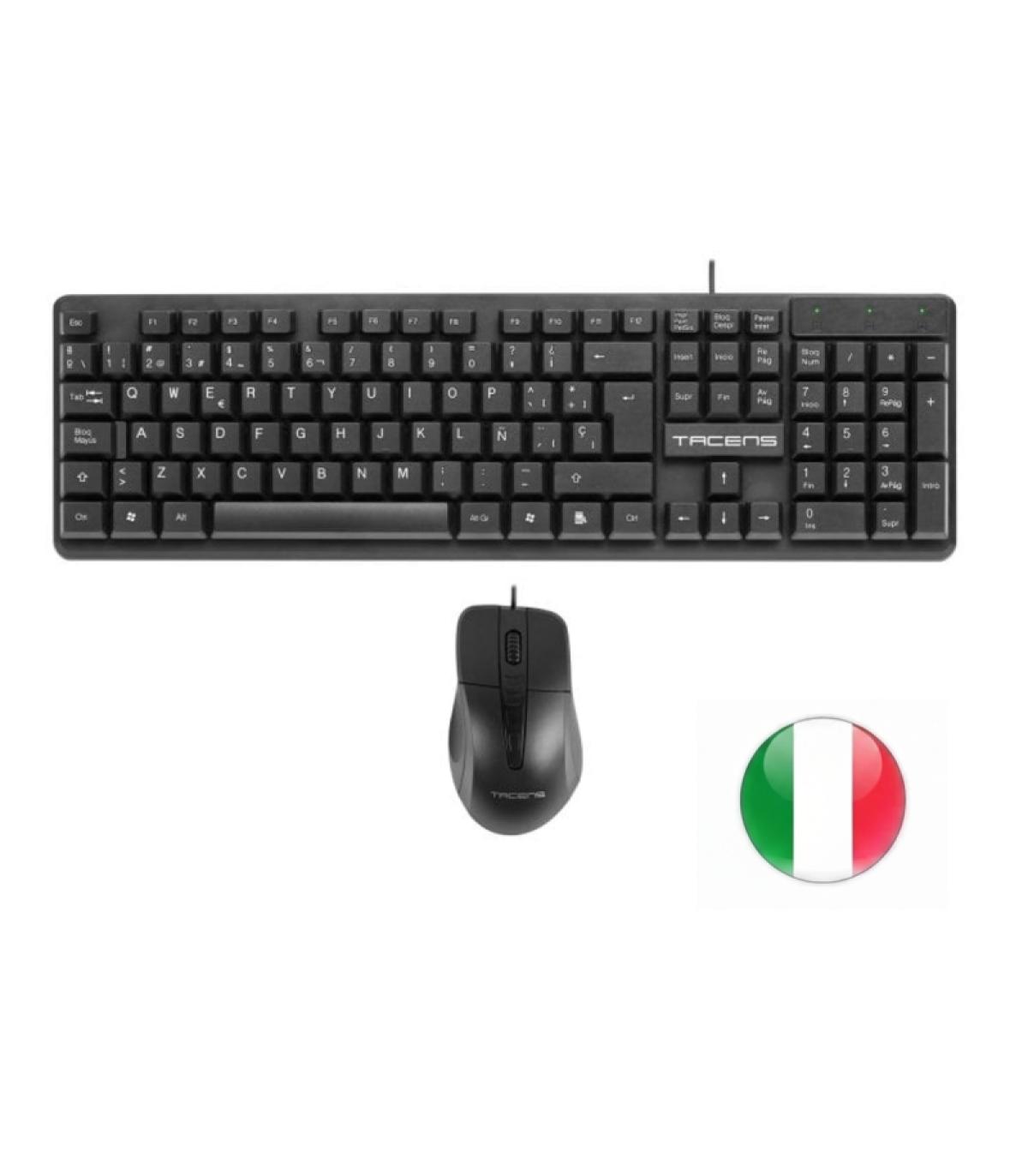 Tacens Anima ACP02 Pack USB Teclado Multimedia + Raton 1200dpi 3 Botones - Disposicion Italiana QWERTY IT - Cable de 1.3m - Tecl