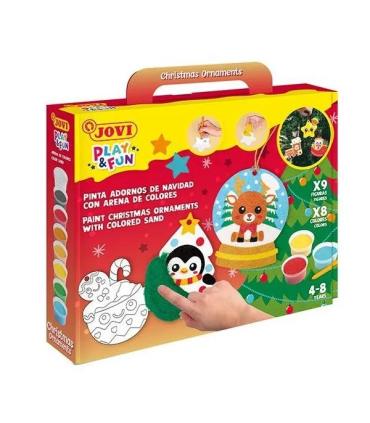 Jovi Play & Fun Kit Pinta con Arena Christmas Ornaments con 8 Botes de Arena + 1 Punzon + 3 Laminas con Diseños Navideños - Colo