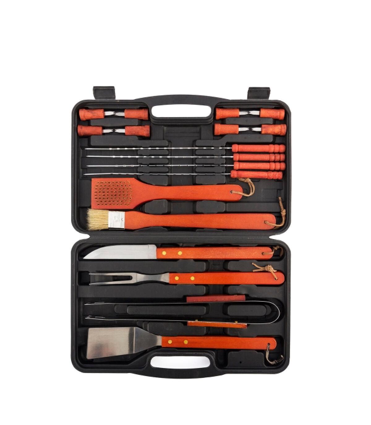 Innovagoods Set de 18 Accesorios para Barbacoas con Maletin - Espatula - Tenedor - Cuchillo - Pinzas - Brocha - Cepillo Limpiado