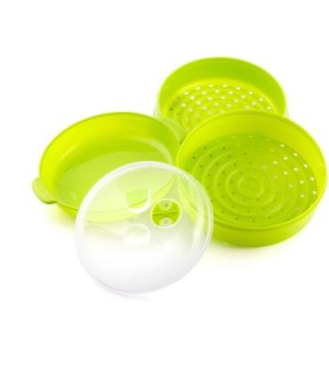 Innovagoods Fresh Vaporera Doble para Microondas - Doble Compartimento - Valvula de Vapor - Material Resistente - Facil Limpieza