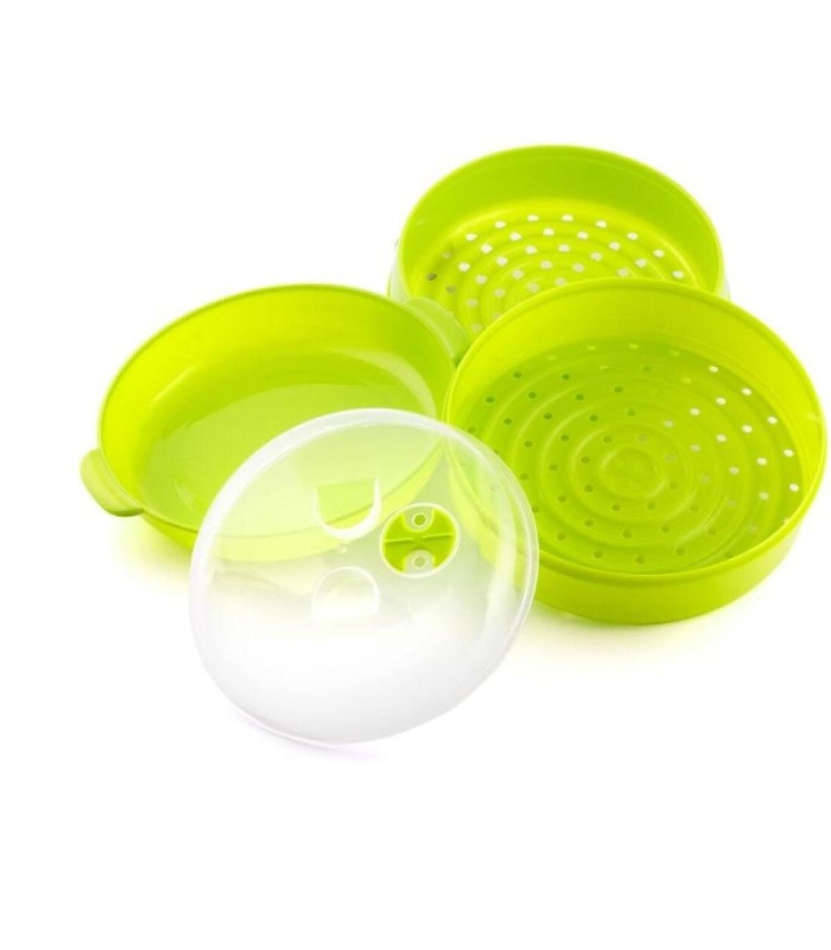 Innovagoods Fresh Vaporera Doble para Microondas - Doble Compartimento - Valvula de Vapor - Material Resistente - Facil Limpieza