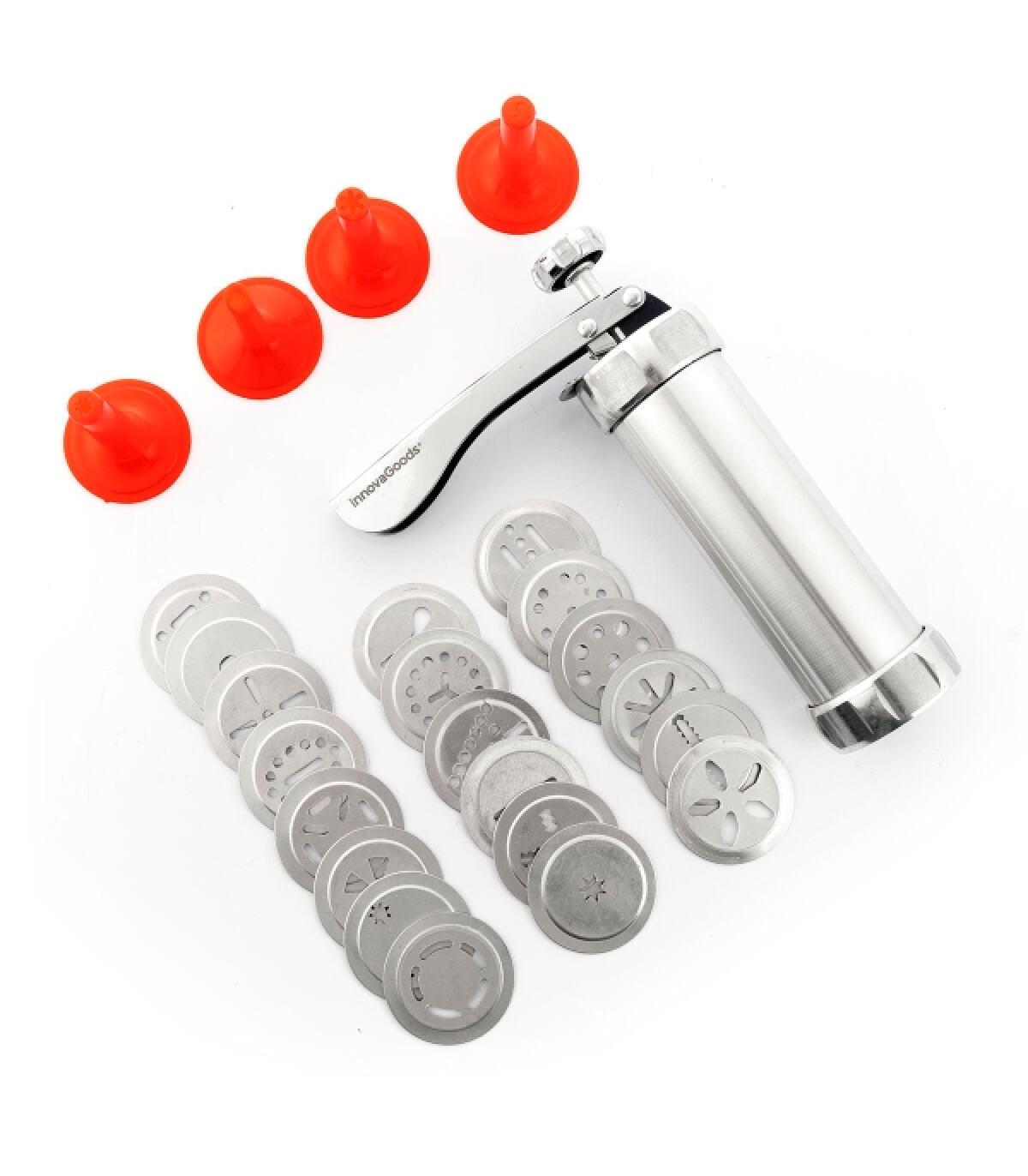 Innovagoods Prekies Maquina para Masa de Galletas 2 en 1 - Manga Pastelera - Incluye Plantillas - Facil Limpieza - Mango Ergonom