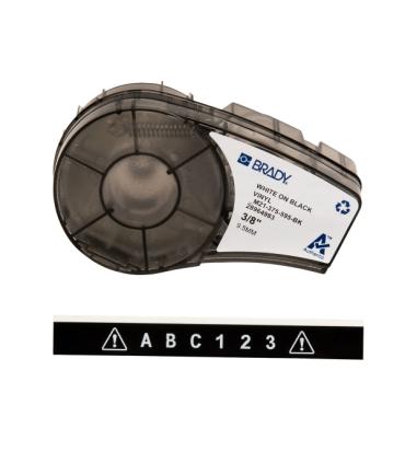 Brady M21-375-595-BK Cinta de Etiquetas Original Vinilo - Texto Blanco sobre Fondo Negro - Ancho 9.53mm x 6,40m