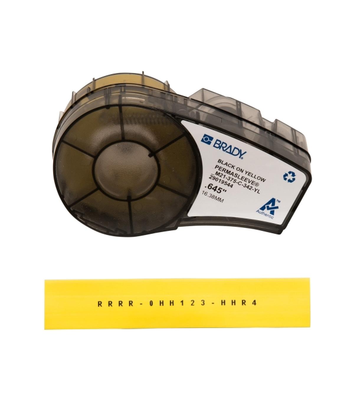 Brady M21-375-C-342-YL Cinta de Etiquetas Original Termocontractiles PermaSleeve - Texto Negro sobre Fondo Amarillo - Ancho 16,3