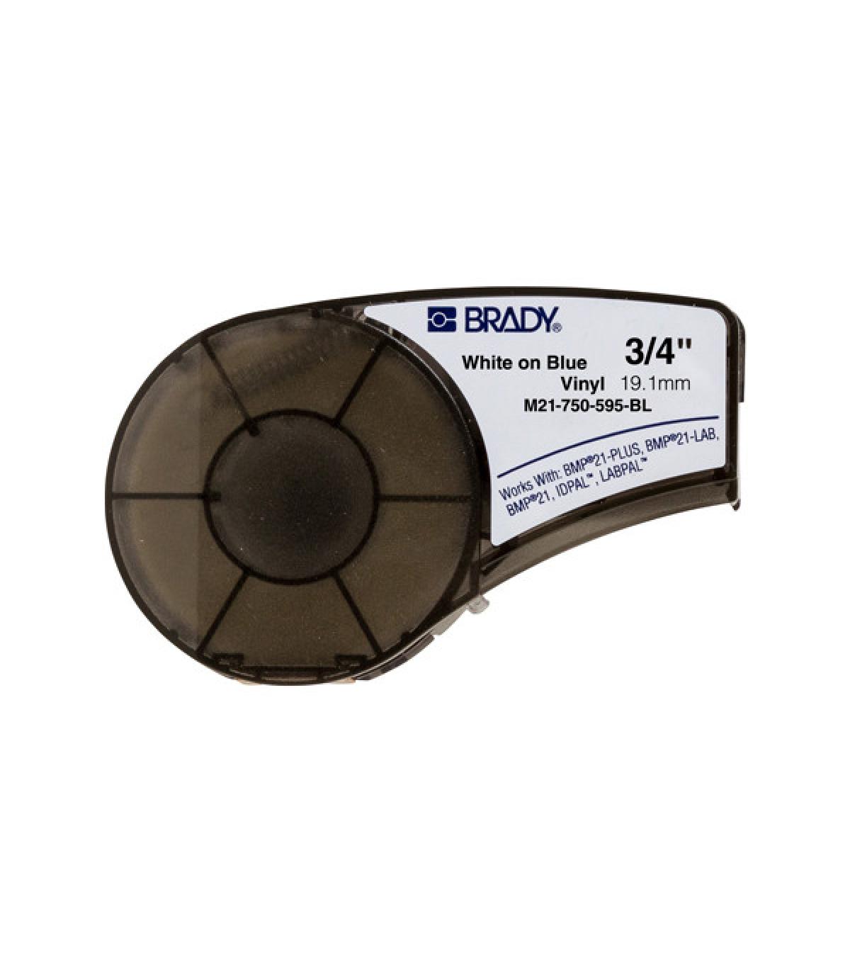 Brady M21-750-595-BL Cinta de Etiquetas Original Vinilo - Texto Blanco sobre Fondo Azul - Ancho 19,1mm x 6,40m