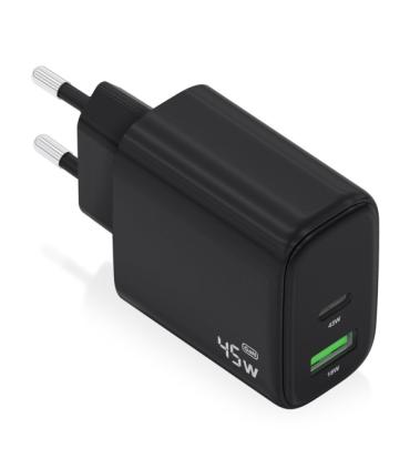 Aisens Cargador GAN 45W - 1xUSB-C PD3.0 QC4.0 y 1xUSB-A QC3.0 - Color Negro