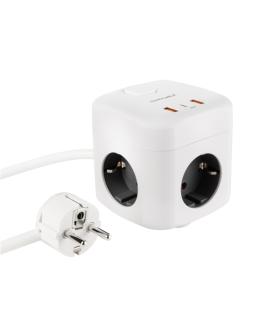 Nanocable Base de 3 Enchufes Schuko + 2x USB-A y 1x USB-C con Interruptor - Tecnologia GaN, PPS y PD 20W - Cable de 1.40m - Colo