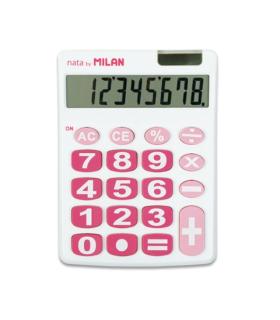 Milan Nata Calculadora de Sobremesa 8 Digitos - Teclas Grandes - Apagado Automatico - Color Blanco y Rosa