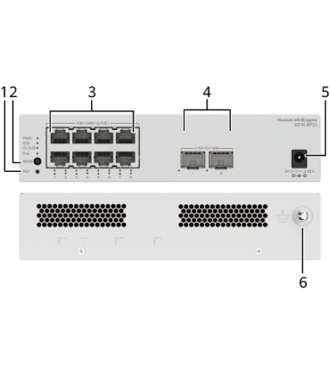HUAWEI S210-8P2J (8*10/100/1000BASE-T PORTS (128W POE+), 2*2.5GE SFP PORTS, WITH 1*220 V AC POWER ADAPTER, FANLESS