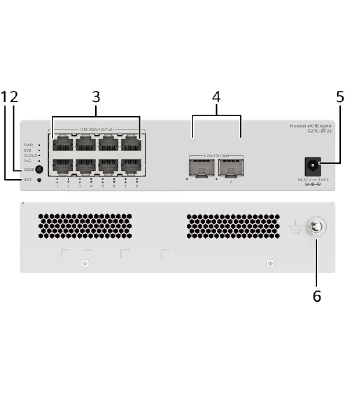 HUAWEI S210-8P2J (8*10/100/1000BASE-T PORTS (128W POE+), 2*2.5GE SFP PORTS, WITH 1*220 V AC POWER ADAPTER, FANLESS
