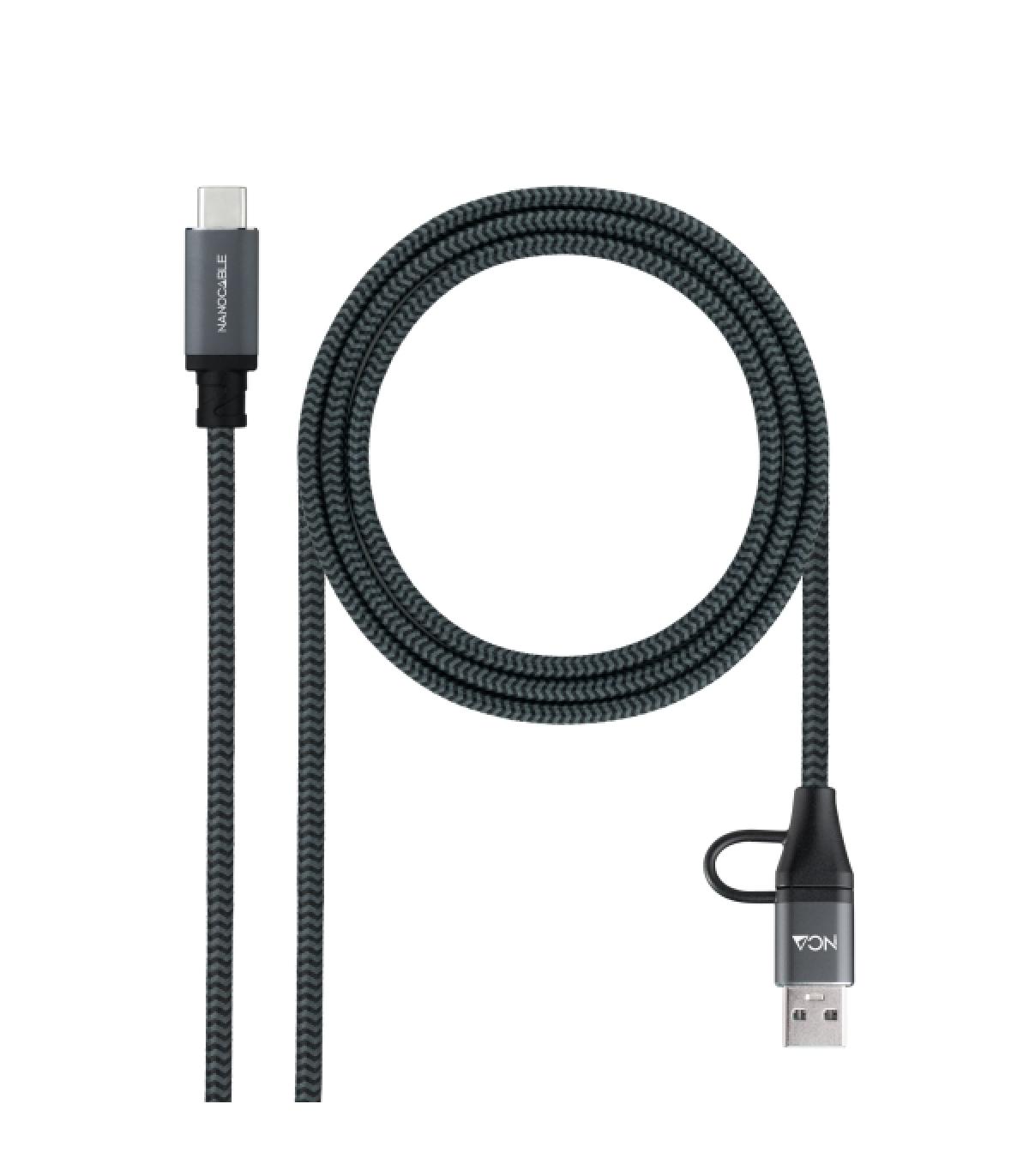 Nanocable Cable USB 3.2 Gen2x2 5A/100W - USB-C + USB-A/M a USB-C/M - 3m - Color Gris