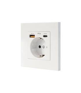Nanocable Roseta Base de Enchufe de Pared Empotrable Tipo Schuko - 1xUSB-A QC 3.0, 1xUSB-C PD - 3.4A - Color Blanco