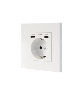 Nanocable Roseta Base de Enchufe de Pared Empotrable Tipo Schuko - 2xUSB-C PD - 3.4A - Color Blanco