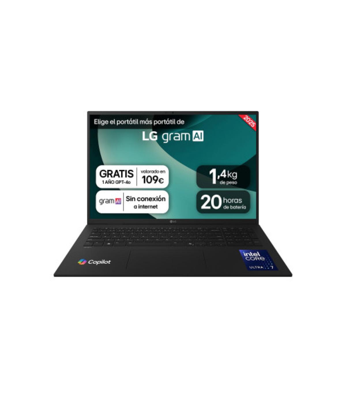 PORTATIL LG GRAM, 17" 17ZD90S, INTEL CORE ULTRA 7, 1,4 GHZ, 40,6 CM, 2560 X 1600 PIXELES, 16 GB, 512 GB