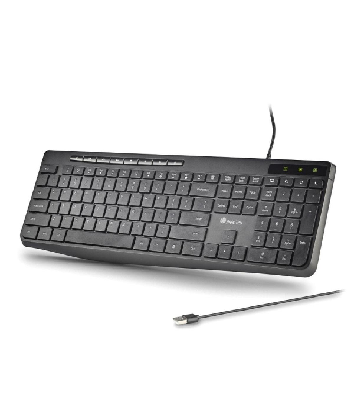 NGS Spectra Teclado USB Ultra Slim - USB-A - Silencioso - Indicadores LED - Color Negro