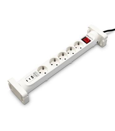 Salicru Regleta SPS SAFE 5S+ Protectores Electricos Activos de Ultima Generacion - 5 Tomas Schuko - 1xUSB-A, 2xUSB-C - Color Bla