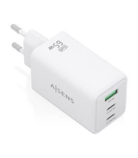 Aisens Cargador GAN 65W - 2xUSB-C PD3.0 QC4.0 y 1xUSB-A QC3.0 - Color Blanco