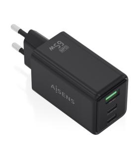 Aisens Cargador GAN 65W - 2xUSB-C PD3.0 QC4.0 y 1xUSB-A QC3.0 - Color Negro