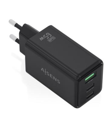 Aisens Cargador GAN 65W - 2xUSB-C PD3.0 QC4.0 y 1xUSB-A QC3.0 - Color Negro