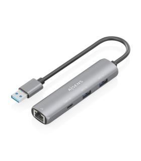 Aisens ASUC-4P035-GR Adaptador de Red USB 3.0 a Ethernet Gigabit + Hub 1xUSB-C y 2xUSB-A 3.0 - 15cm - Color Gris