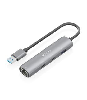 Aisens ASUC-4P036-GR Adaptador de Red USB 3.0 a Ethernet Gigabit + Hub 2xUSB-C y 1xUSB-A 3.0 - 15cm - Color Gris